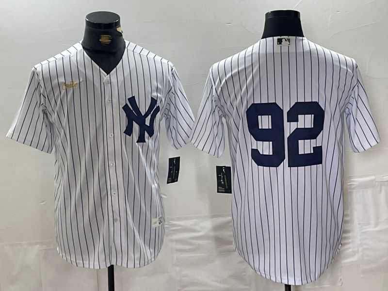 Men New York Yankees 92 No Name White stripe Game 2024 Nike MLB Jersey style 2